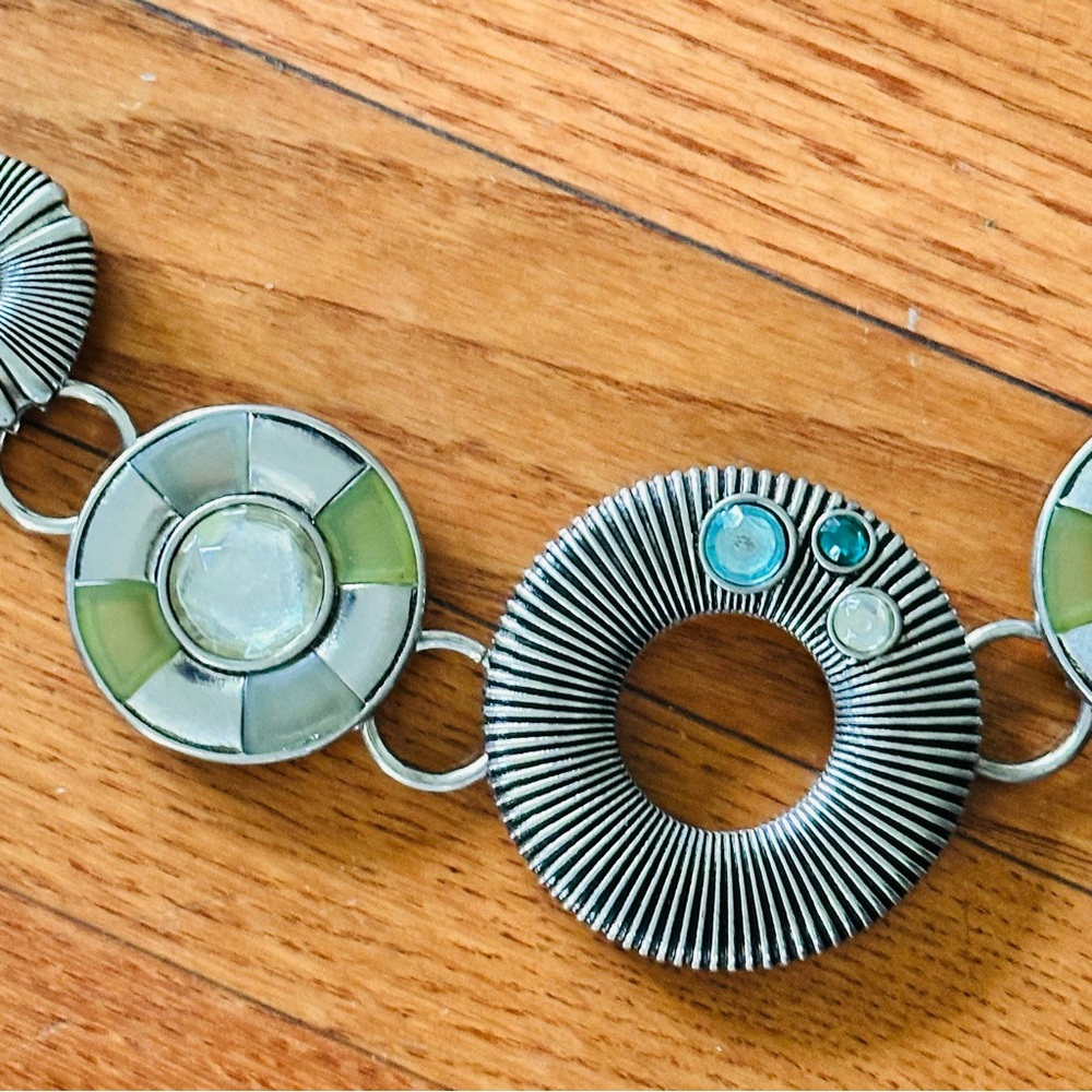 Chico's Silver Chain Statement Belt with blue & green accents - Picture 4 of 10